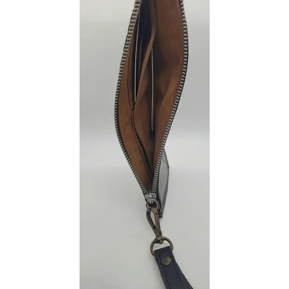 Patricia Nash Italian Leather St Croce Wristlet Tooled Turquoise Brown Bag - Picture 5 of 9